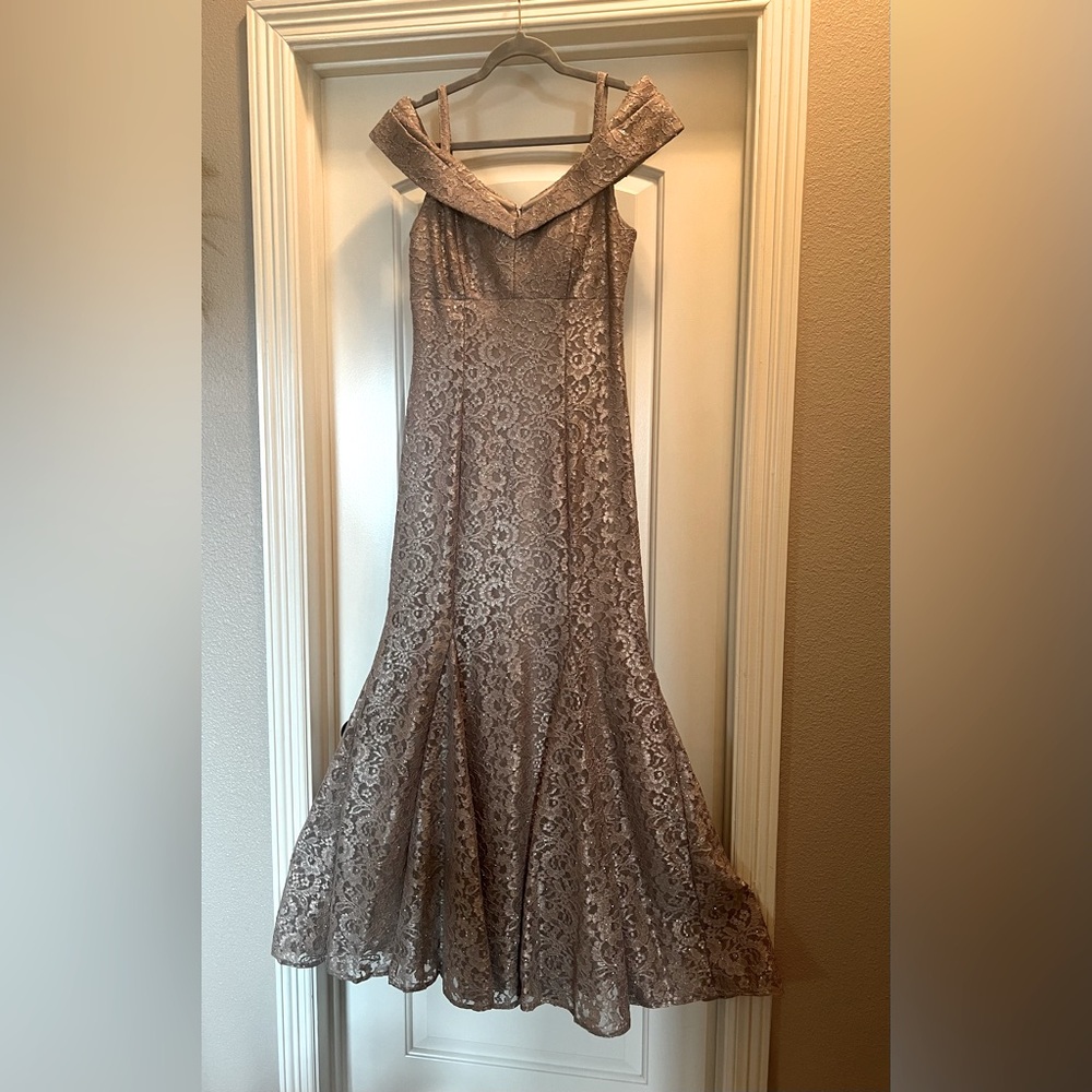 Tan, Gold formal gown. Worn once for 2 hours. Perfect condition.